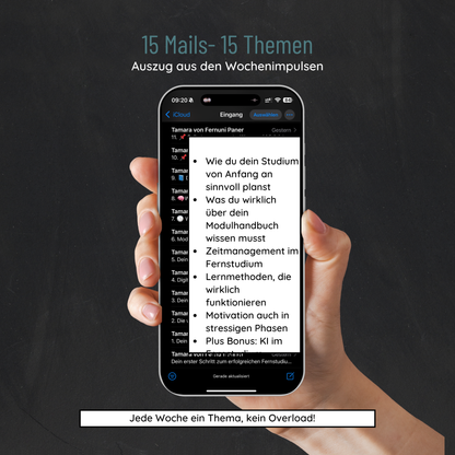 Wochenimpulse, 15 Themen plus Bonus-Lektion KI im Fernstudium