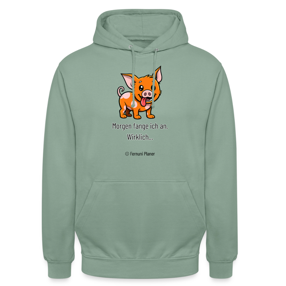 Unisex Hoodie Schweinehund Morgen - Graugrün