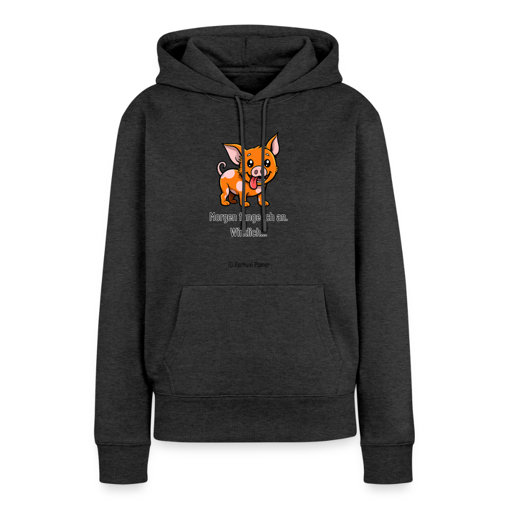 Frauen Premium Hoodie Schweinehund Morgen - Anthrazit meliert