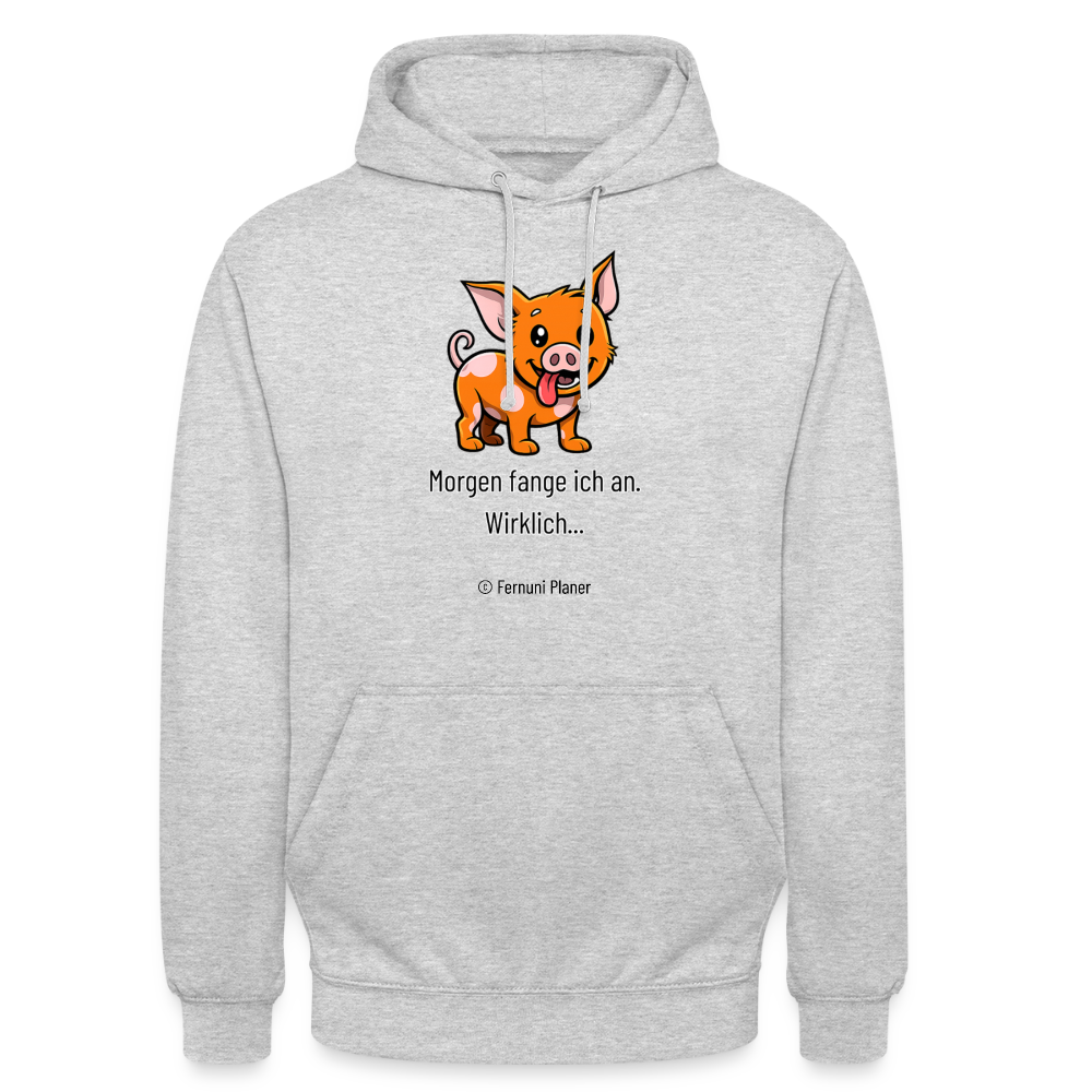 Unisex Hoodie Schweinehund Morgen - Hellgrau meliert