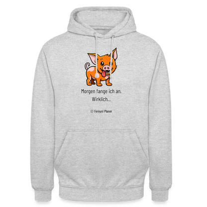 Unisex Hoodie Schweinehund Morgen - Hellgrau meliert