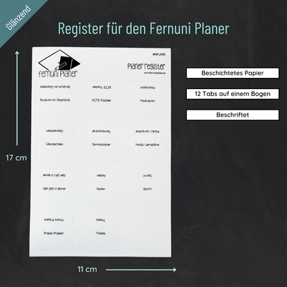 12 Tabs/Register für den Fernuni Planer