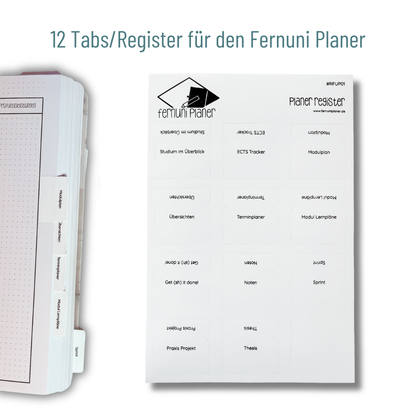 12 Tabs/Register für den Fernuni Planer