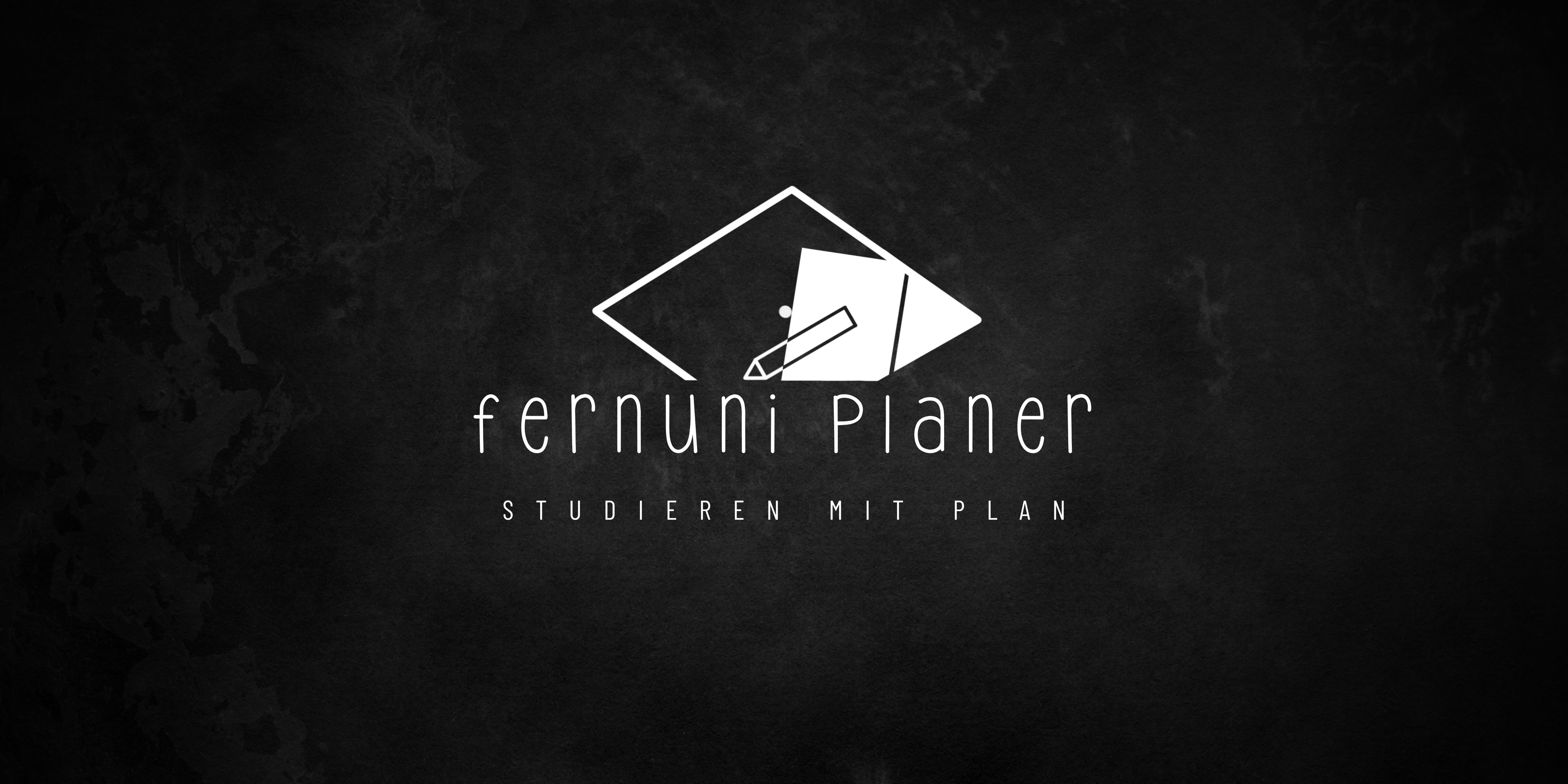 Fernuni Planer Shop banner . Fernuni Planer logo auf schwarzem hintergrund mit "fernuni Planer" schriftzug und dem slogan studieren mit plan