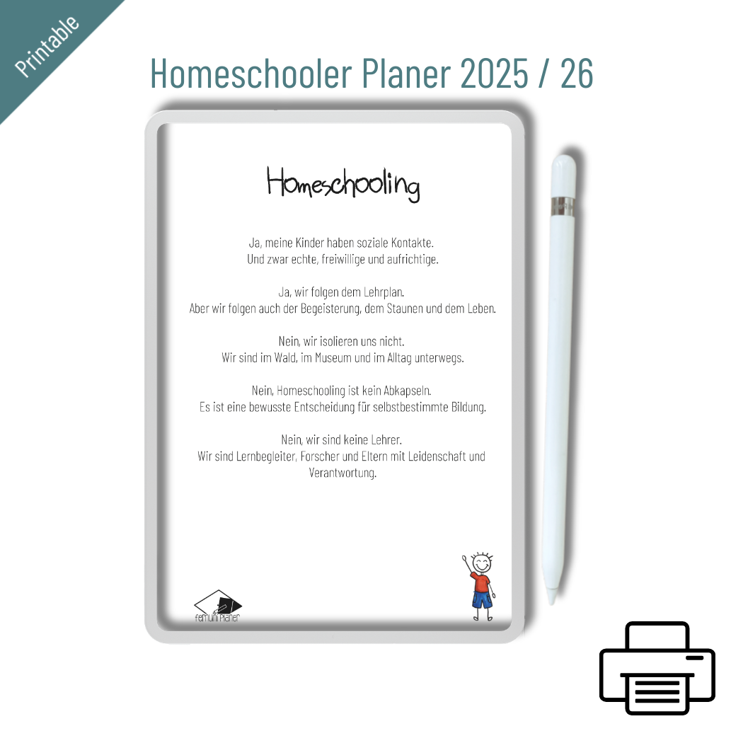 Homeschool Planer 2025/2026 PDF mit Wochenübersicht und Lernplanung für Familien